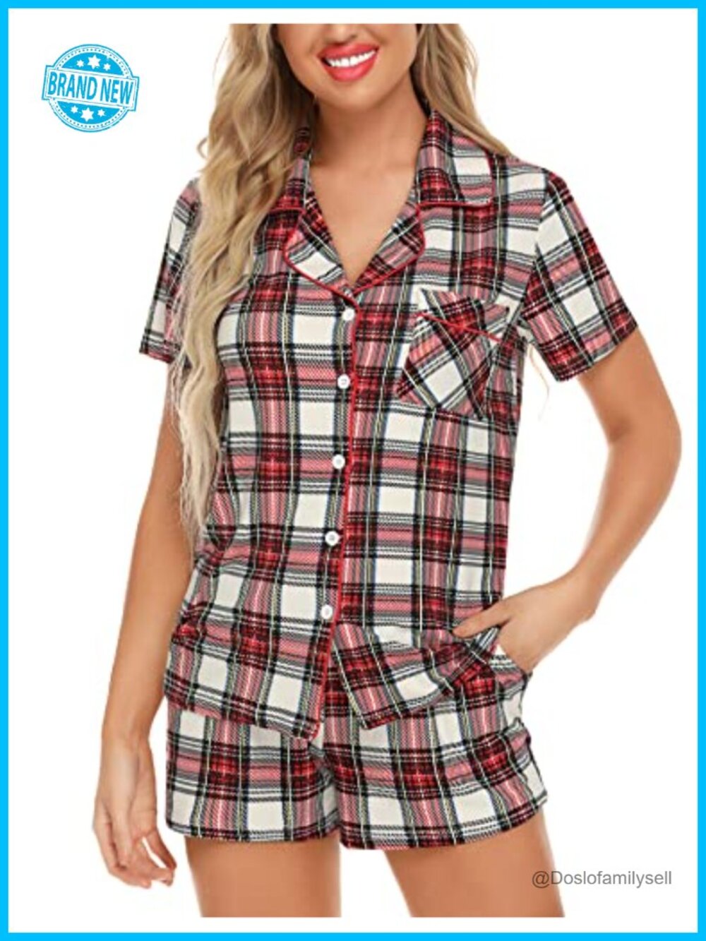 Womens Pajama Set Short Sleeve Button Down Sleepwear 2 Piece PJs Viscose